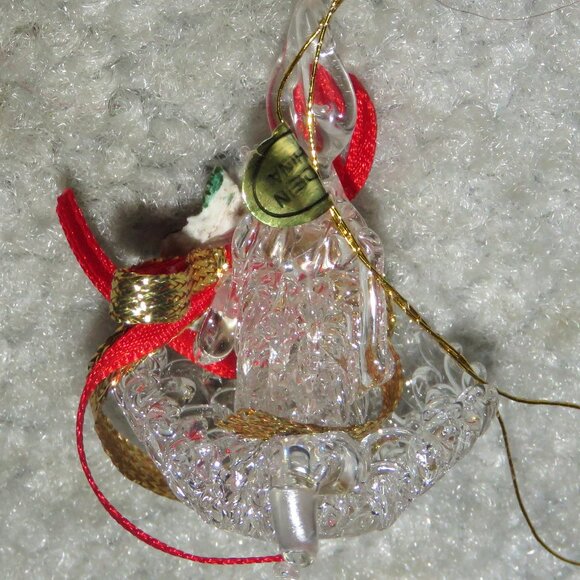 Vintage Clear Glass Holiday Christmas Candle Ornament w/Handle Red Roses Ribbon - Picture 15 of 16